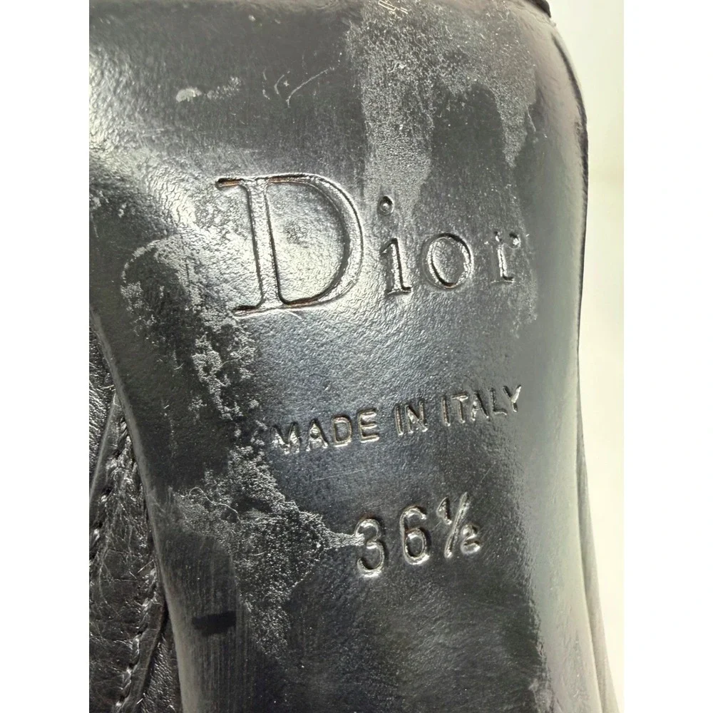 Dior Galliano Vintage Y2K Black Leather D Logo Pointed Toe Ankle Boots 36.5
